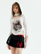 Emoha Black Witch Rock Visual Kei Red and Black Plaid Pleated Skirt
