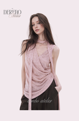 Indie pink choker V-neck wrap sleeveless t-shirt
