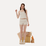 Oatmeal Grey Knitted Sleeveless Pajama Set – Soft Camisole & Shorts | Breathable Summer Sleepwear"