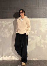 High-Neck Cable Half-Zip Up Knit 6COLOR