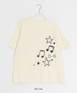 Koge Star Musical Note Printing Loose Fit Short Sleeve Tee