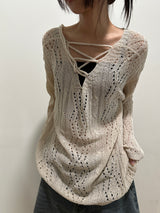 Moi Loose Sheer Mesh Knit Top 3color
