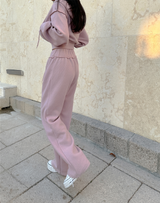 (ZIP-UP & PANTS SET!) 4 COLORS THICK FLEECE RIBBED CROPPED TRAINING ZIP-UP