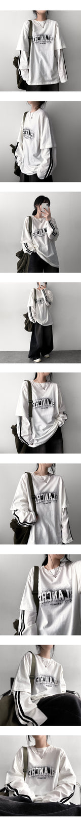 レスラインレイヤードロングスリーブTシャツ