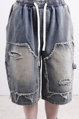 (Unisex) Mare Half Damage Denim Pants