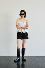 RIBBON JERSEY TRACK MICRO SHORTS / BLACK