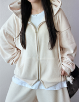Wide Balloon Set-Up Shiny Velvet Big Hood Zip-Up Hoodie 🖤🐣 3 COLOR