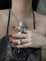 [s.steel] metal flower necklace | 메탈 플라워 드롭 목걸이