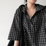 EMIEW Boxy Fit Checkered Hoodie Short Sleeve Shirt