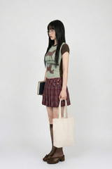 DOUBLE BUCKLE PLAID CHECK PLEATS SKIRT (2COLORS!)