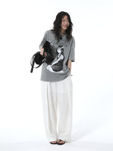 Summon Oak Girlish Comic Print Short-Sleeve T-Shirt, Loose and Minimalist All-Match Round-Neck Base Layer for Spring and Summer