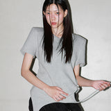 ショルダーパデットワッフルTシャツ _ グレー