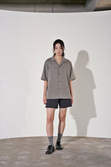 ヘリンボーンリネンレイラード 1/2 シャツ (Black)