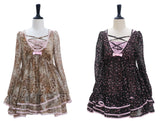 [EVIL TOOTH] Leopard Print Lace Princess Gal Spicy Girl Doll Dress - Waist-Adjustable Dress Top Skirt