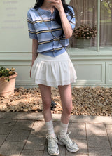 Multi Border Short Sleeve Knit Cardigan (3color)