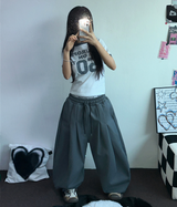 HARDU STRING COTTON BABY TWO ピンタックバルーンロングパンツ 🩶🤎🖤🩷💚6COLOR