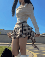Bohemian uncut frill banding tartan check mini skirt (2 colors)