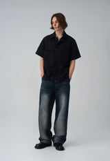 BACK BUTTON WIDE DENIM PANTS