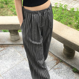 ラペックストライプカラーコンビネーションストリングロングワイドパンツ