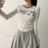 Gling Coloring Round Lettering スリムフィット長袖Tシャツ