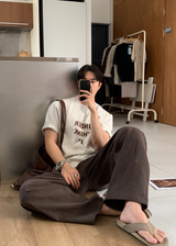 No-Mace Back Banding Two-Tuck Linen Wide Pants