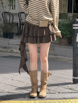 [SHOPPERMADE] ラテ スエード ティアード ミニスカート (2color)