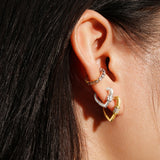 silver mini heart hoop rhodium plating + 925 silver earrings E069-04H
