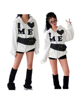 Heart patch oversized-fit hooded zip-up
