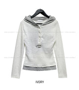 Sob Button Stripe Layered Hood