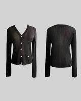 Pleats button wrap see through cardigan