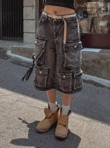 Super Pocket Cargo Half Denim Pants