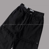TR2508 ノンスパン切開ワイドブラックジーンズ（S～L）