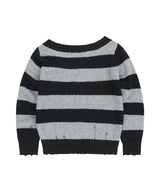 DAMAGED OFF SHOULDER STRIPE KNIT_BLACK