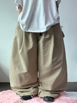 TRACKING BUCKLE NYLON CRINKLE TWO PLEAT WIDE LONG PANTS 💛🖤💚 - 3 COLORS