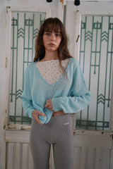 Button v-neck knit_skyblue