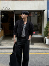 Slub strip denim pants