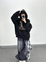 check layer denim pants