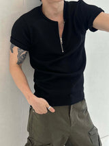 ハーフジップアップリブスリムTシャツ(2color)