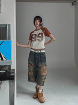99 Raglan Cropped Knitwear Short-Sleeved