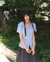 テッピーストライプリボンストラップポケットシャツ
