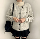 Board Two-Tone Line Emblem Badge Round Cardigan
