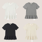 Dot Hem Frill Short-Sleeved Long T-Shirt (4 colors)