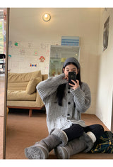 turtleneck button oversized-fit half cardigan