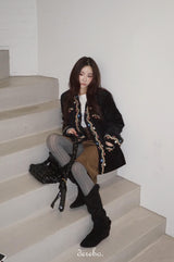 French velvet embroidered no collar jacket