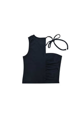 BEBE UNBALANCE SLEEVELESS TOP / BLACK