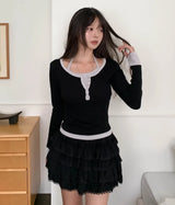 Kivi Lace Frill Tiered Mini Skirt