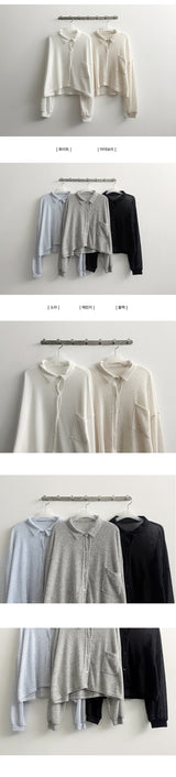 Denk ルーズフィットリネンポケット付きハーフクロップドシャツ southern