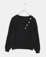 Seon Muffler Two-Way Button V-Neck Knit