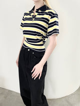 1472. Rugby stripe callor ribbon half T (3color)