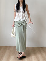 [Scarf SET] Pleated H-Line Long Skirt